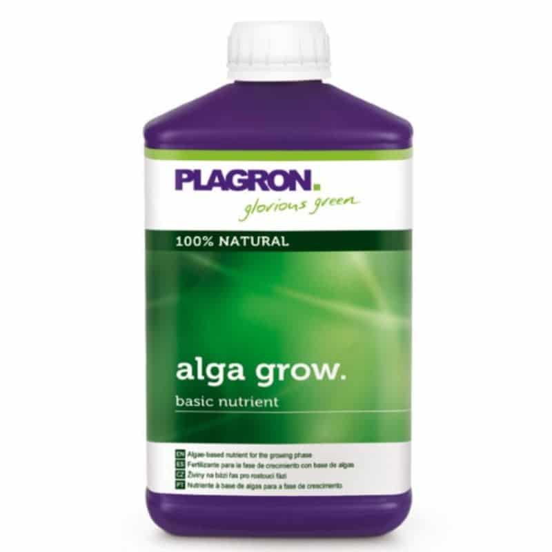 An image featuring Plagron Alga Grow, a plant nutrient product, highlighting the product packaging and its significance in supporting organic and sustainable plant growth during the vegetative phase.