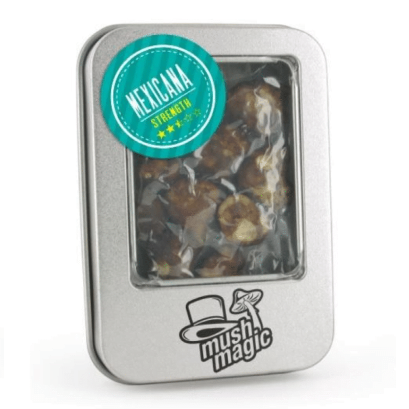 An image showcasing Magic Truffles Mexicana from Mush Magic, a product containing magic truffles, highlighting the packaging and its potential for a psychedelic experience.
