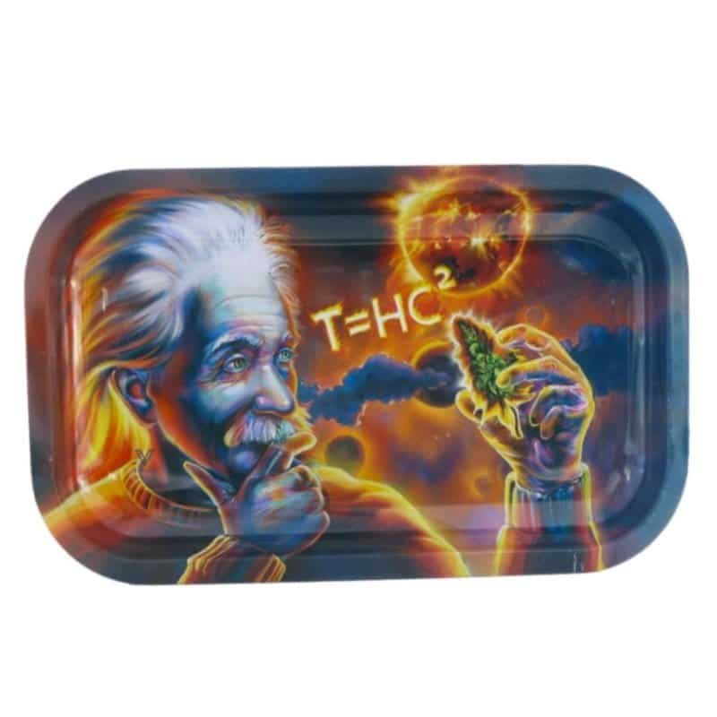 Image of the Einstein Rolling Tray from V-Syndicate, a sleek and stylish tray with a design inspired by the iconic physicist, Albert Einstein, perfect for organizing your smoking accessories.