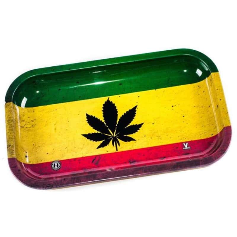 Image of the Rasta Leaf Rolling Tray from V-Syndicate, a vibrant and artistic tray featuring a Rasta leaf design, ideal for keeping your smoking essentials organized and accessible.