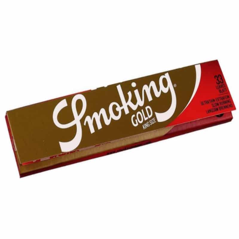 Photograph of Smoking Gold King Size Rolling Papers, a luxurious and premium choice for rolling cigarettes or other smoking materials, known for their quality and elegant appearance.