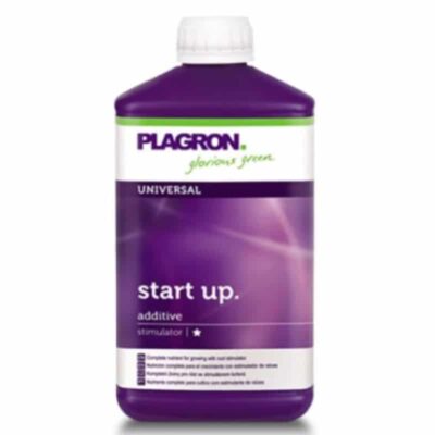 An image of the Plagron Start Up, a plant nutrient product, highlighting the product packaging and its role in kickstarting healthy plant growth.