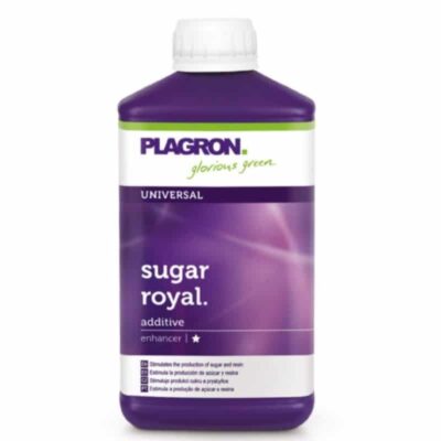 An image featuring Plagron Sugar Royal, a plant supplement product, showcasing the product packaging and its potential benefits for enhanced plant growth and development.