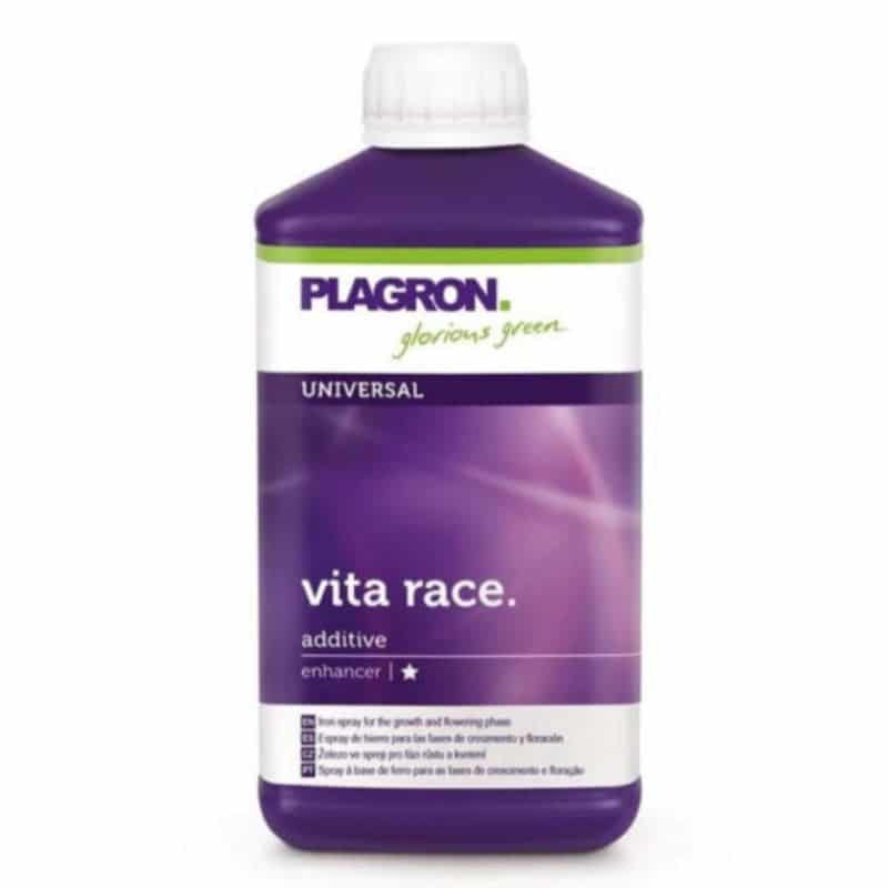 A product image of Plagron Vita Race, a nutrient supplement for plants, emphasizing the branded packaging and its role in plant growth and vitality.