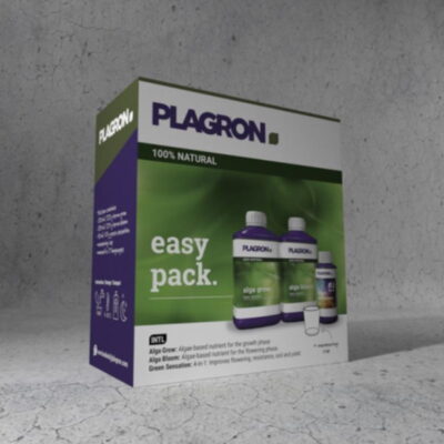 An image of the Plagron Easy Pack Natural, an all-in-one plant nutrient kit emphasizing the product packaging and its components for natural and healthy plant growth.