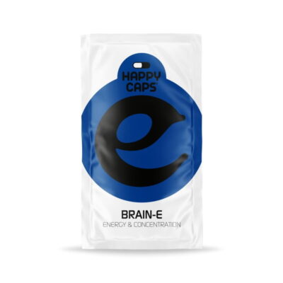 An image of 'Brain E from Happy Caps,' a product known for its potential cognitive enhancement and mood-boosting effects.