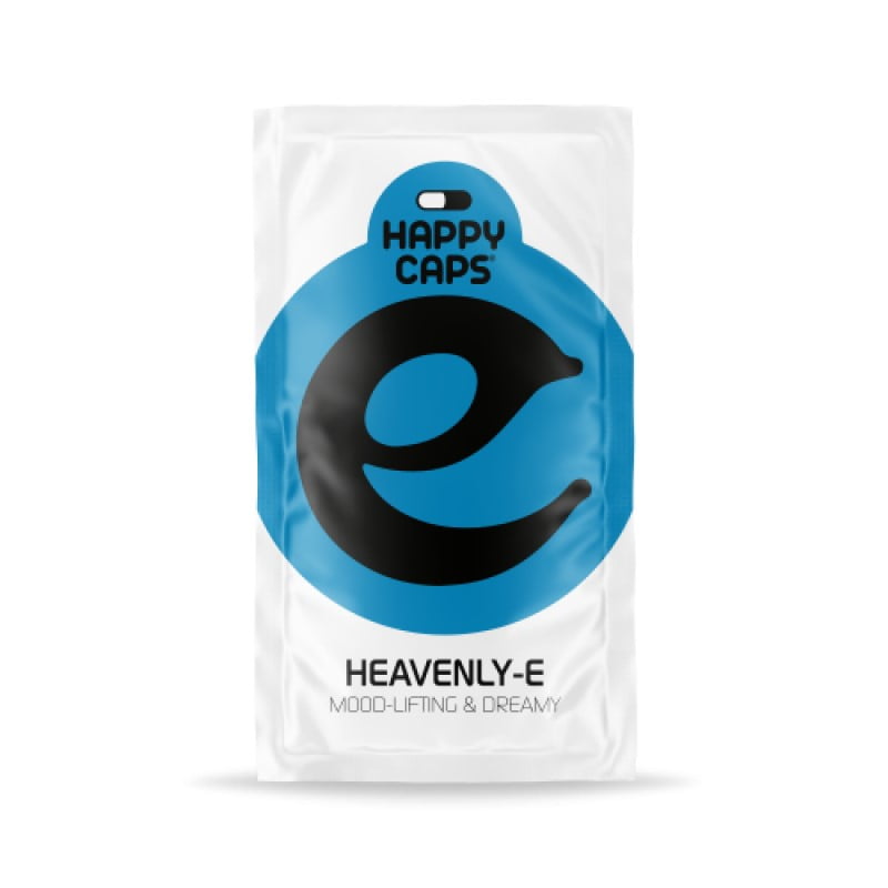 An image featuring 'Heavenly-E from Happy Caps,' a product known for its potential mood-enhancing and euphoric effects.