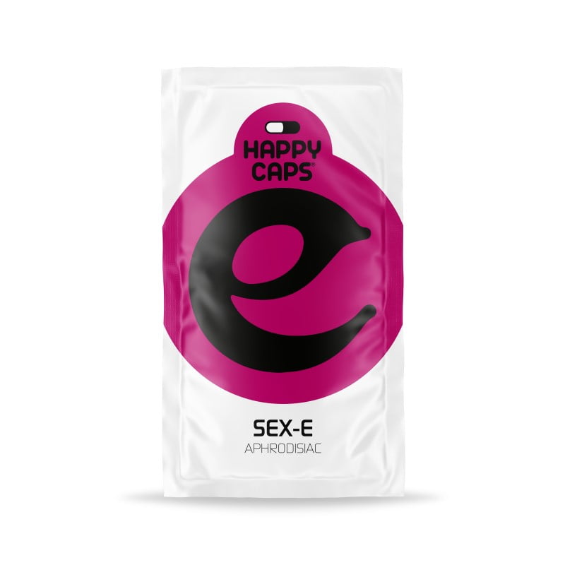 An image of 'Sex E Caps from Happy Caps,' a product often associated with potential aphrodisiac or mood-enhancing effects.