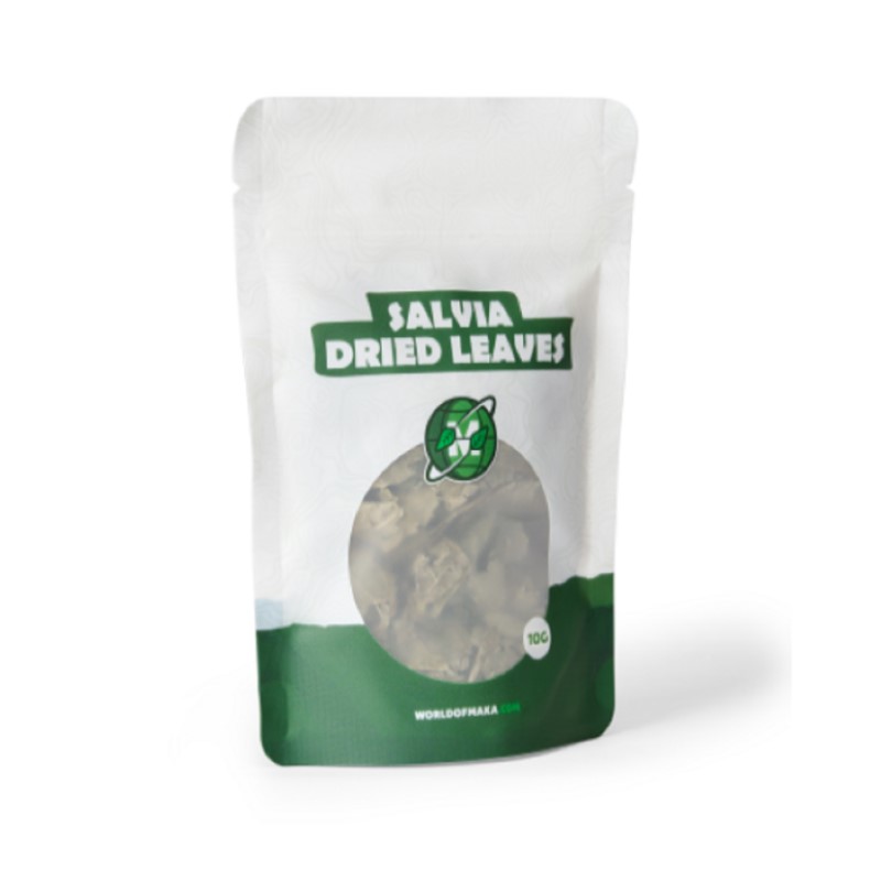 An image of 'Salvia Divinorum Dried Leaves from Maka,' a product featuring dried leaves from the Salvia Divinorum plant, commonly associated with traditional and potential psychoactive uses.
