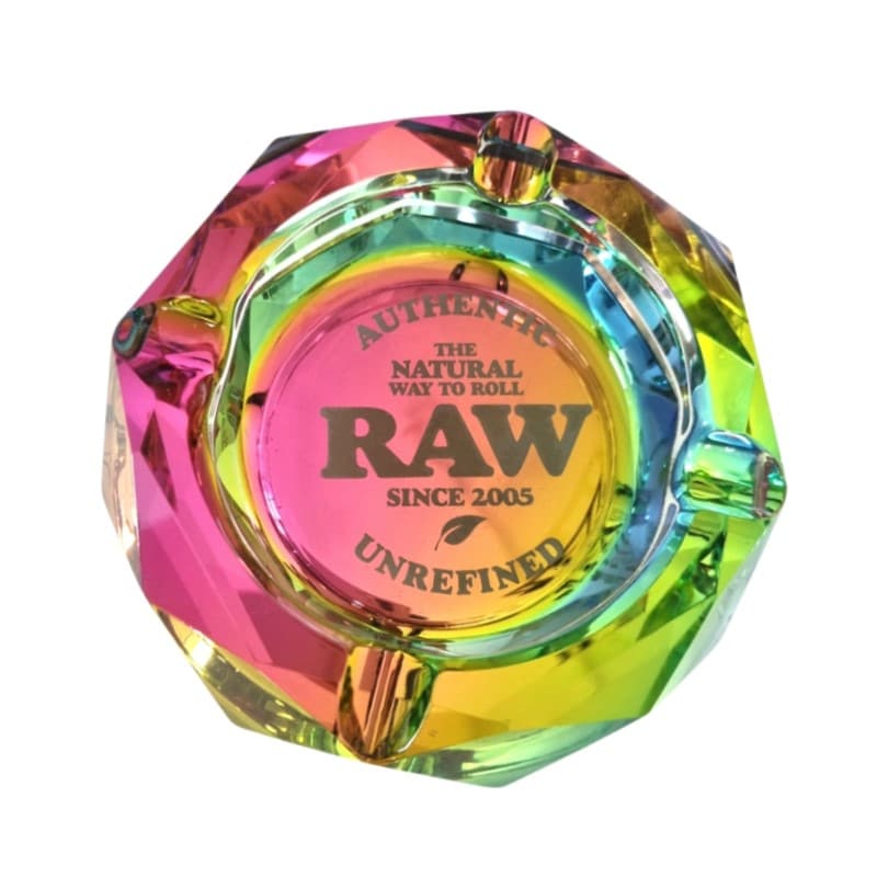 RAW Glass Ashtray Rainbow: A multi-colored glass ashtray by RAW, adding a touch of style to your smoking setup.