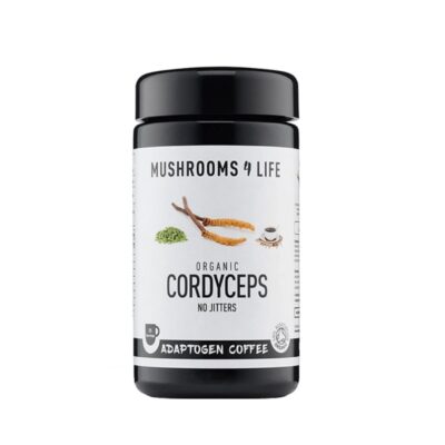 The packaging of Cordyceps Power Coffee from Mushrooms4Life, containing 60 grams.